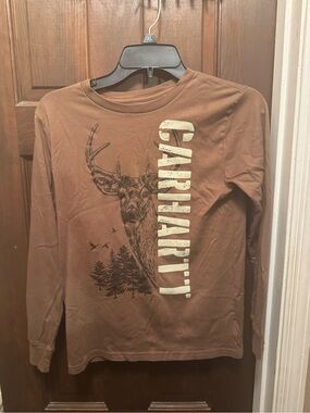 Boys Size 10-12 Carhartt Brown Graphic Deer Long Sleeve Tee